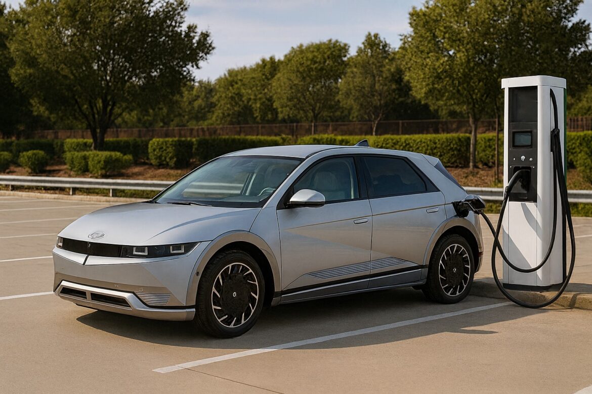 IONIQ5 전기차가 배터리를 충전하는 모습 이미지