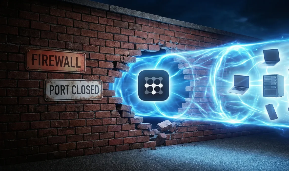 포트포워딩 없이 방화벽을 우회하여 외부 기기를 안전하게 연결해 주는 테일스케일(Tailscale) VPN의 터널링 기술 시각화